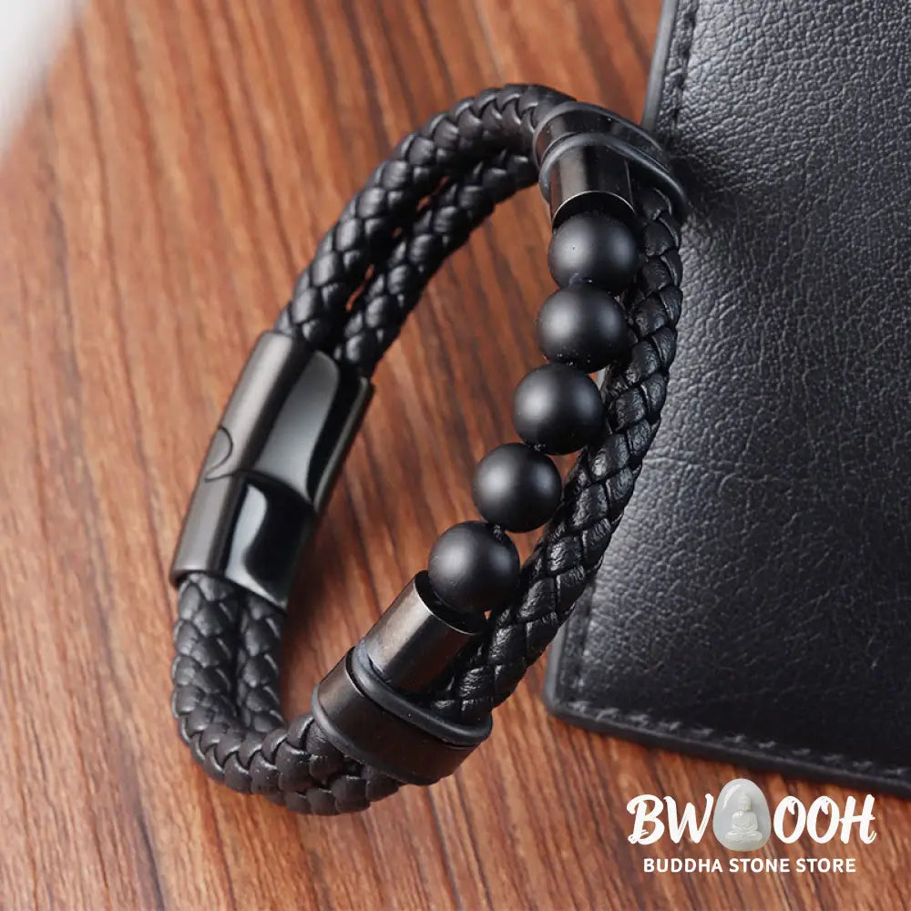 Buddha Stones Lava Rock Frosted Stone Healing Leather Magnetic Buckle Bracelet - BWOOOH - Bracelet