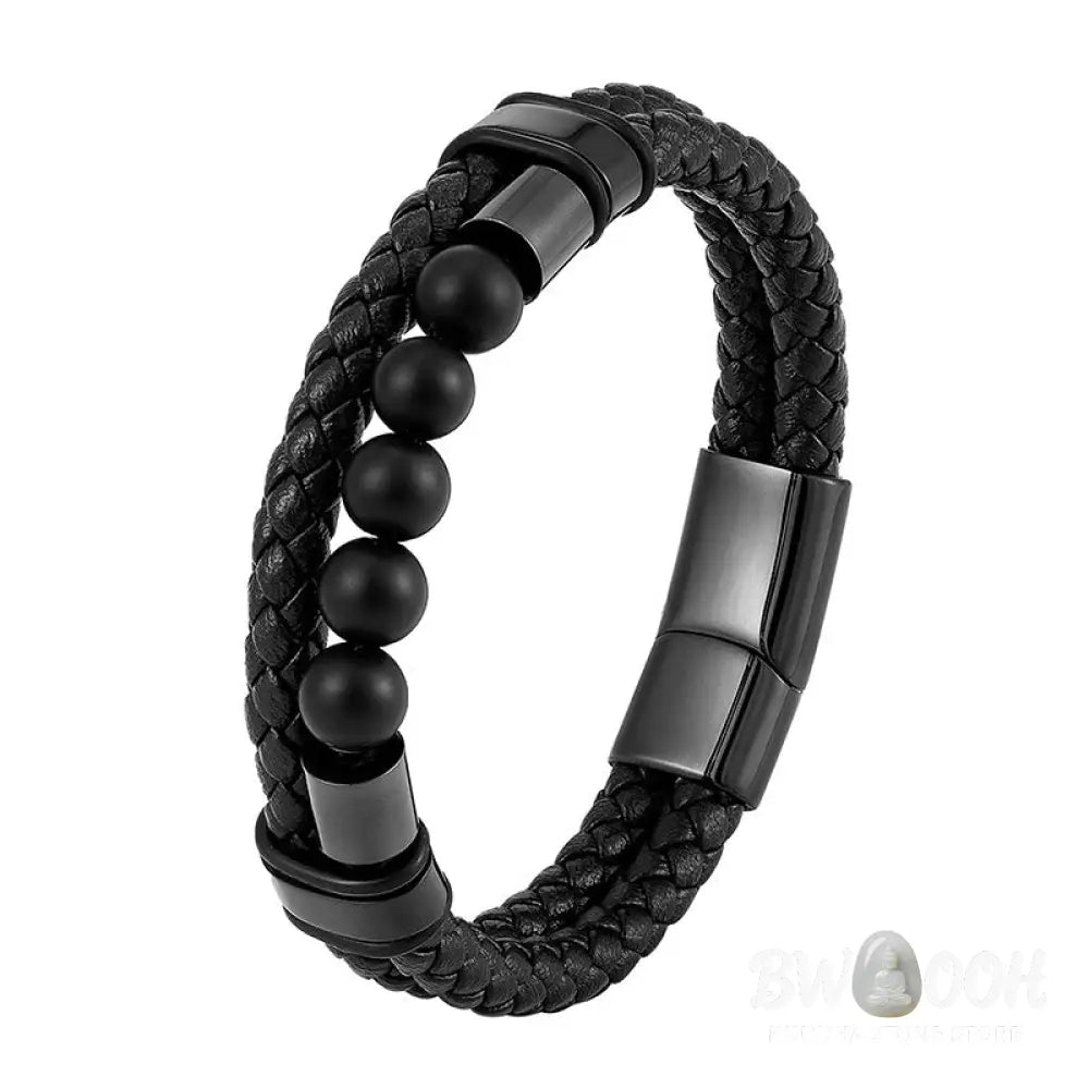 Buddha Stones Lava Rock Frosted Stone Healing Leather Magnetic Buckle Bracelet - BWOOOH - Bracelet