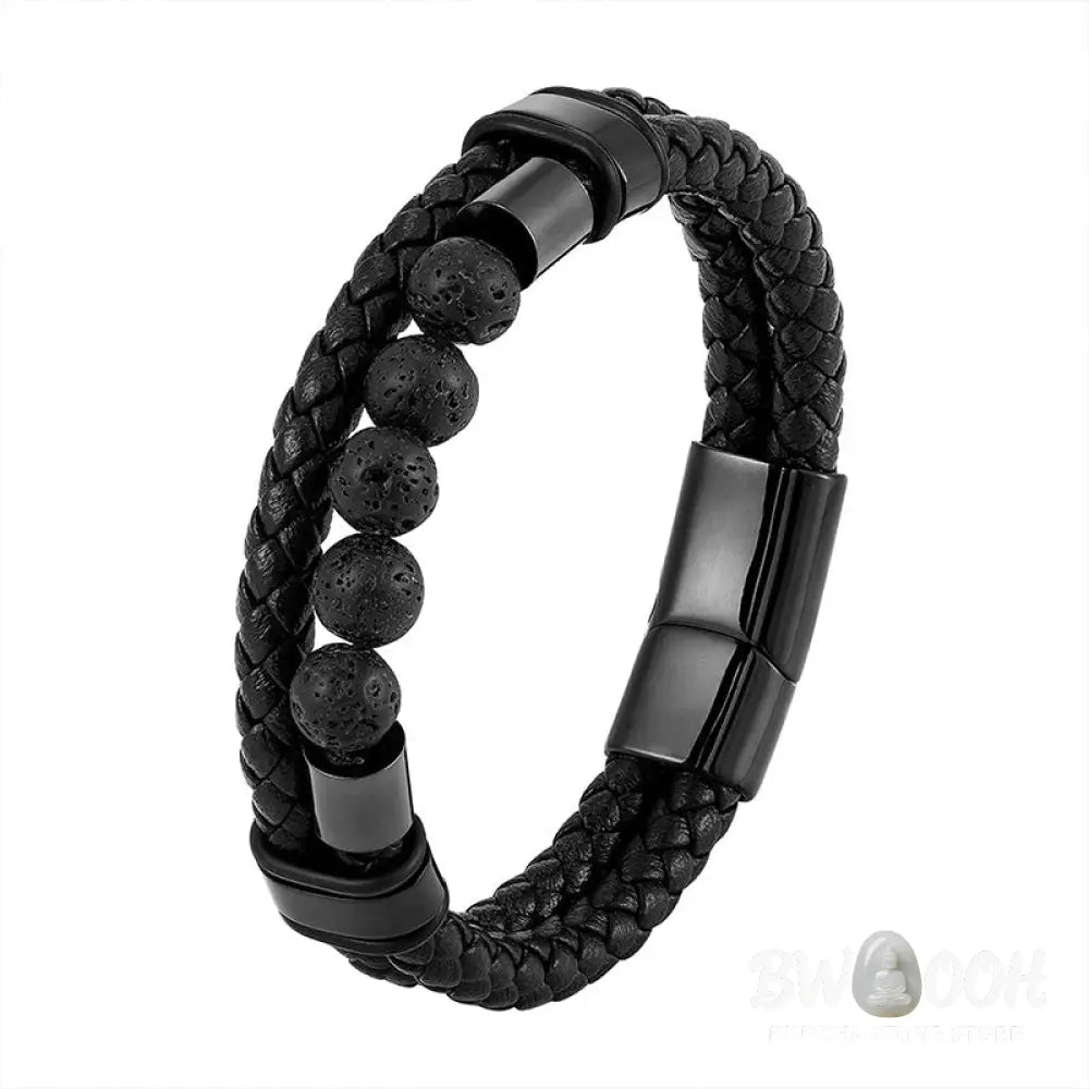 Buddha Stones Lava Rock Frosted Stone Healing Leather Magnetic Buckle Bracelet - BWOOOH - Bracelet