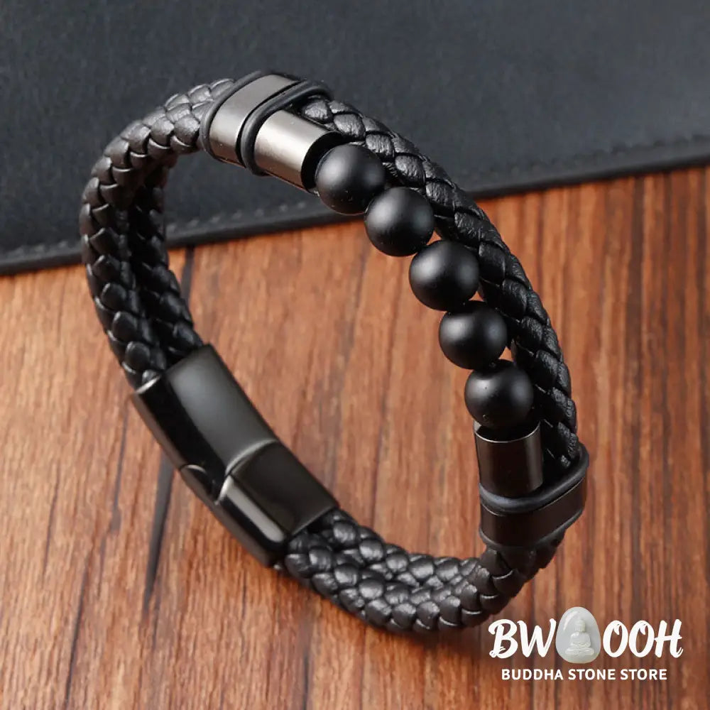 Buddha Stones Lava Rock Frosted Stone Healing Leather Magnetic Buckle Bracelet - BWOOOH - Bracelet