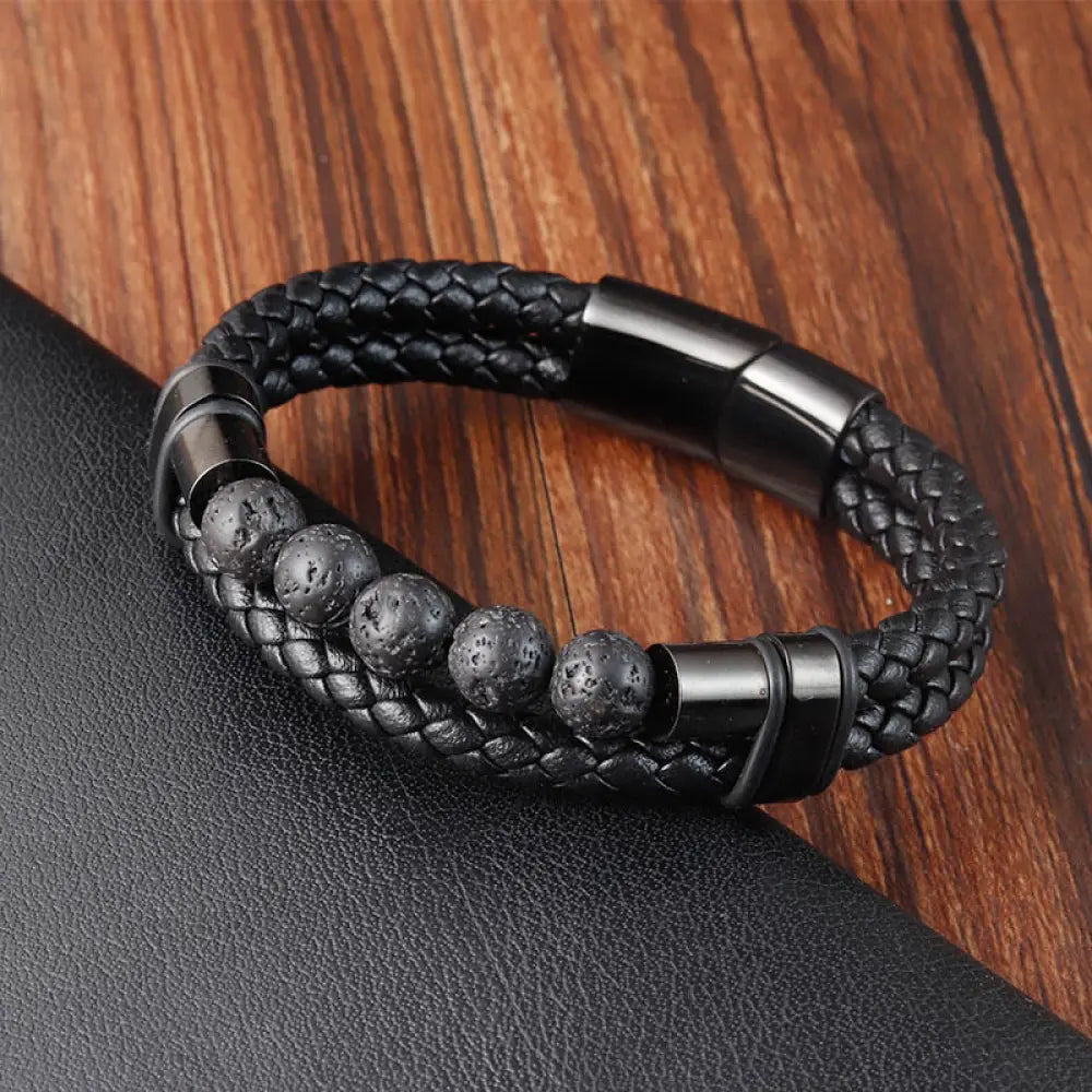 BWOOOH Lava Rock Frosted Stone Healing Leather Magnetic Buckle Bracelet - BWOOOH - Lava Rock(Wrist
