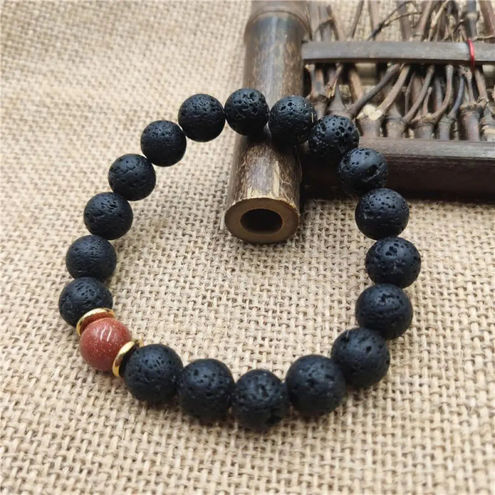 Buddha Stones Lava Rock Goldstone Blue Sandstone Healing Bracelet - BWOOOH - Goldstone Lava Rock / 10mm - Bracelet