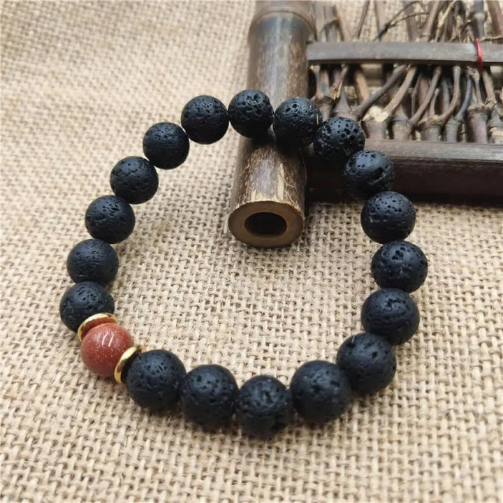 Buddha Stones Lava Rock Goldstone Blue Sandstone Healing Bracelet - BWOOOH - Goldstone Lava Rock / 10mm - Bracelet