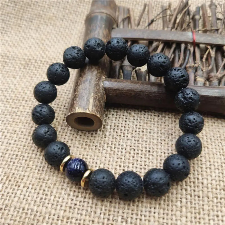 Buddha Stones Lava Rock Goldstone Blue Sandstone Healing Bracelet - BWOOOH - Blue Sandstone Lava Rock / 10mm - Bracelet