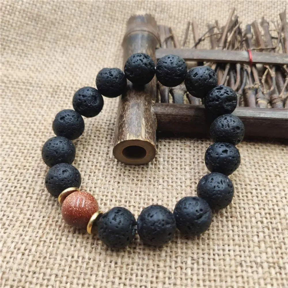 Buddha Stones Lava Rock Goldstone Blue Sandstone Healing Bracelet - BWOOOH - Goldstone Lava Rock / 12mm - Bracelet