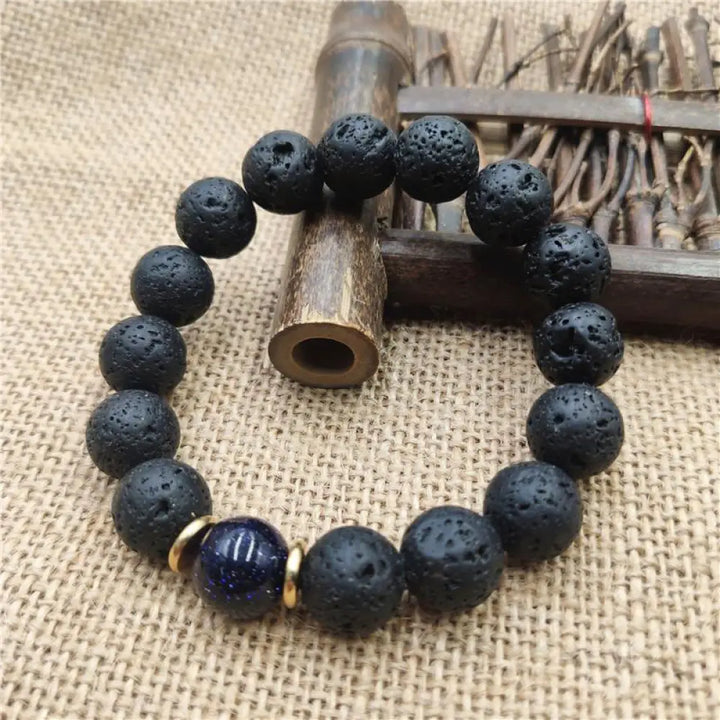 Buddha Stones Lava Rock Goldstone Blue Sandstone Healing Bracelet - BWOOOH - Blue Sandstone Lava Rock / 12mm - Bracelet