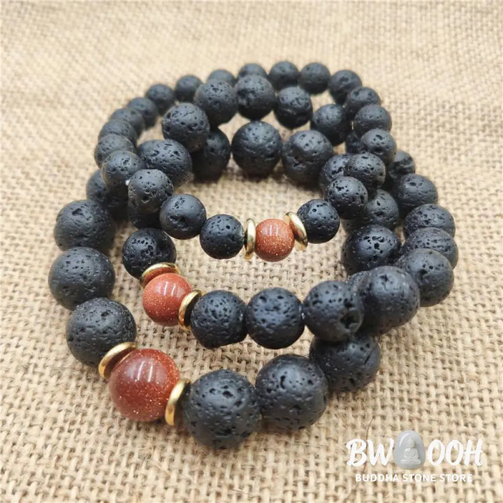 Buddha Stones Lava Rock Goldstone Blue Sandstone Healing Bracelet - BWOOOH - Bracelet