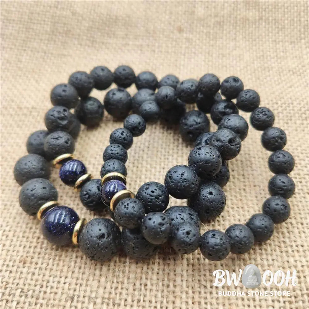 Buddha Stones Lava Rock Goldstone Blue Sandstone Healing Bracelet - BWOOOH - Bracelet