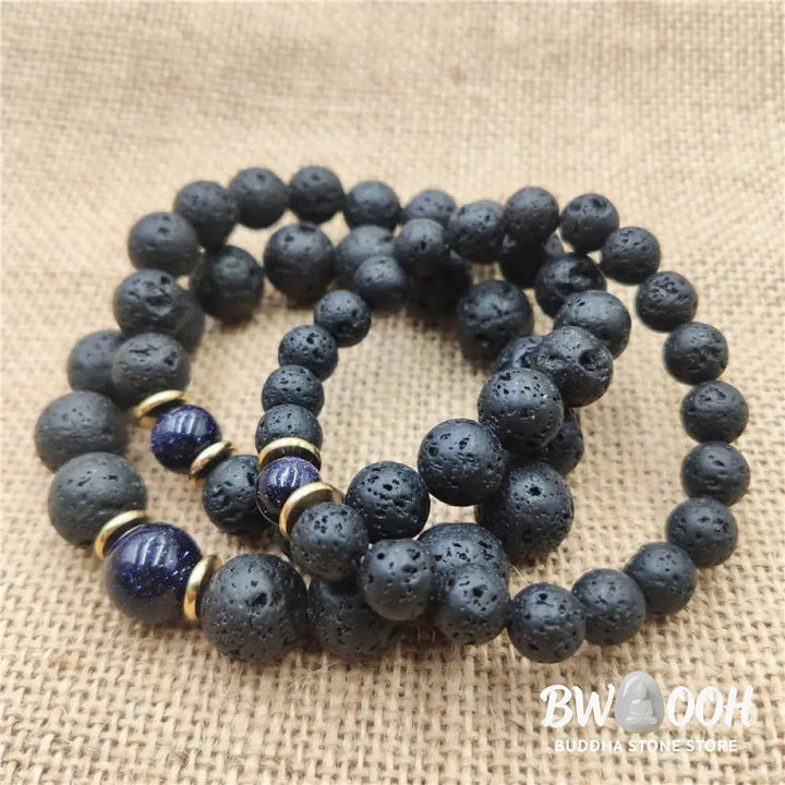 Buddha Stones Lava Rock Goldstone Blue Sandstone Healing Bracelet - BWOOOH - Bracelet