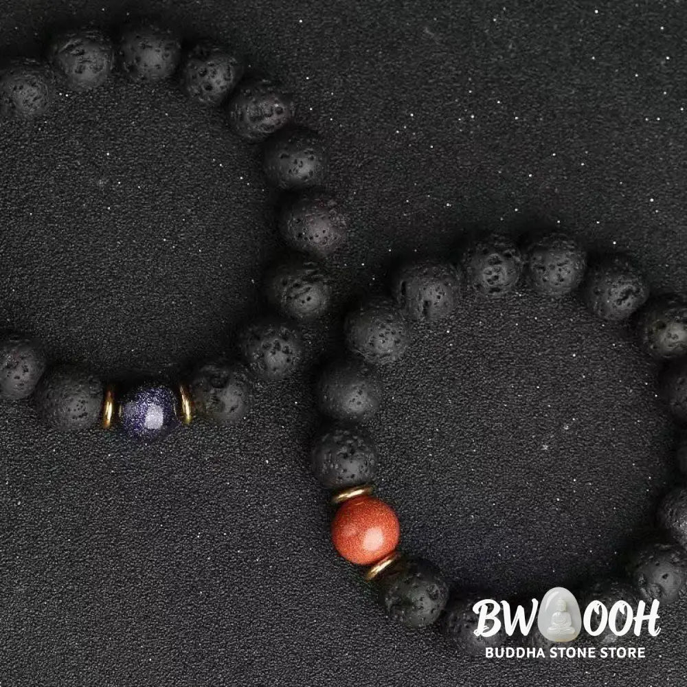Buddha Stones Lava Rock Goldstone Blue Sandstone Healing Bracelet - BWOOOH - Bracelet