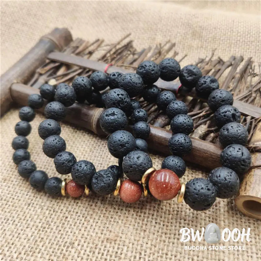 Buddha Stones Lava Rock Goldstone Blue Sandstone Healing Bracelet - BWOOOH - Bracelet