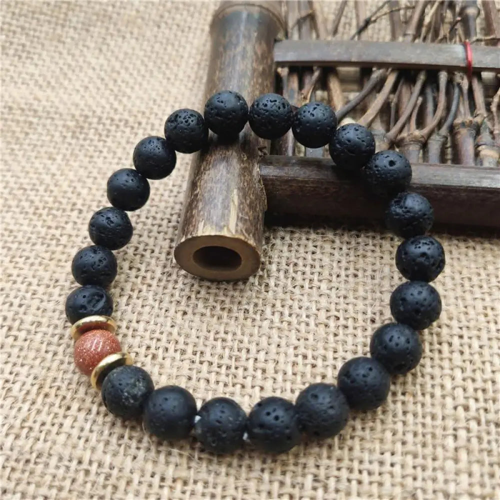 Buddha Stones Lava Rock Goldstone Blue Sandstone Healing Bracelet - BWOOOH - Goldstone Lava Rock / 8mm - Bracelet