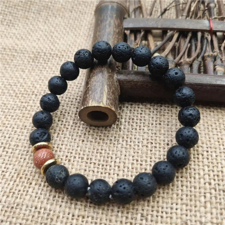Buddha Stones Lava Rock Goldstone Blue Sandstone Healing Bracelet - BWOOOH - Goldstone Lava Rock / 8mm - Bracelet