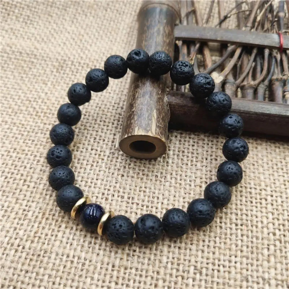 Buddha Stones Lava Rock Goldstone Blue Sandstone Healing Bracelet - BWOOOH - Blue Sandstone Lava Rock / 8mm - Bracelet