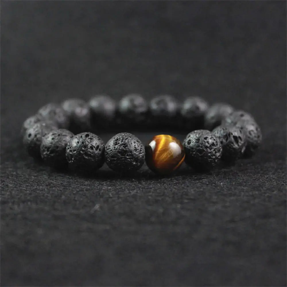 Buddha Stones Lava Rock Tiger Eye Stone Peace Healing Bracelet - Lava Rock - Bracelet