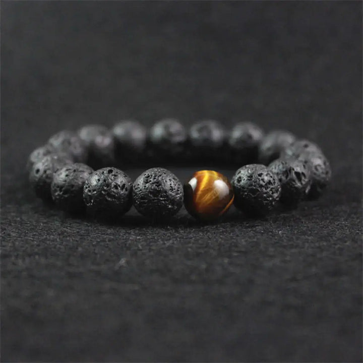 Buddha Stones Lava Rock Tiger Eye Stone Peace Healing Bracelet - Lava Rock - Bracelet