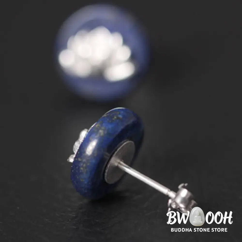 Buddha Stones Lazurite 925 Sterling Silver Lotus Pattern Enlightenment Earrings - Lazurite Lotus(925 Sterling Silver