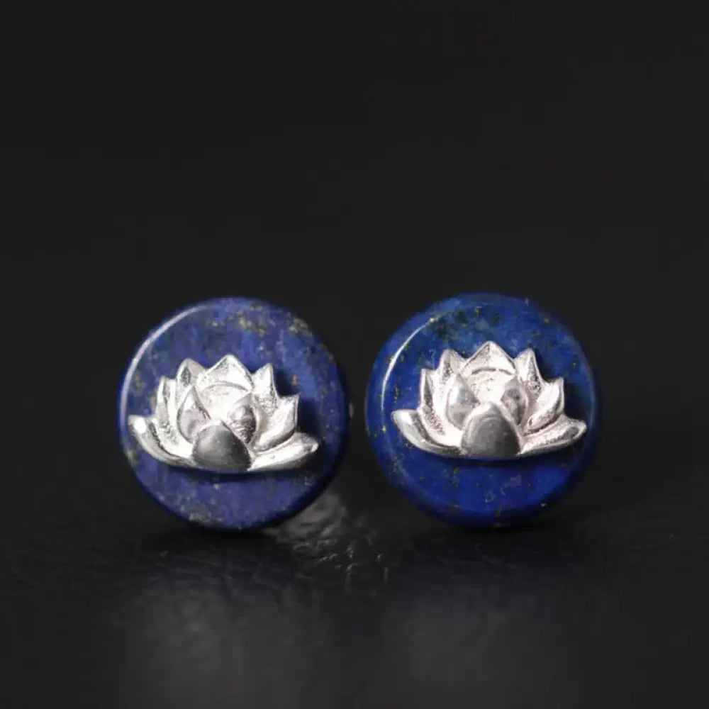 BWOOOH Lazurite 925 Sterling Silver Lotus Pattern Enlightenment Earrings — Sterling Silver crystal healing bracelet for sp...
