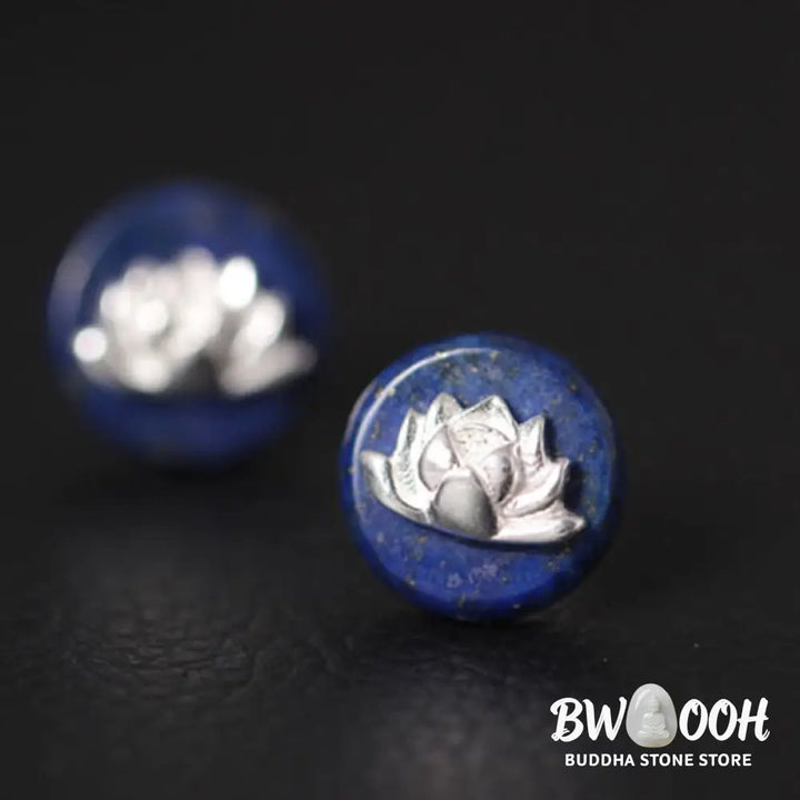 Buddha Stones Lazurite 925 Sterling Silver Lotus Pattern Enlightenment Earrings - Lazurite Lotus(925 Sterling Silver