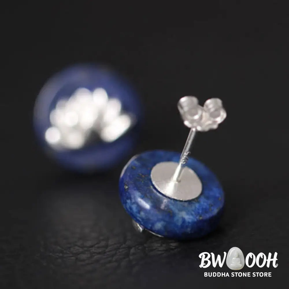 Buddha Stones Lazurite 925 Sterling Silver Lotus Pattern Enlightenment Earrings - Lazurite Lotus(925 Sterling Silver