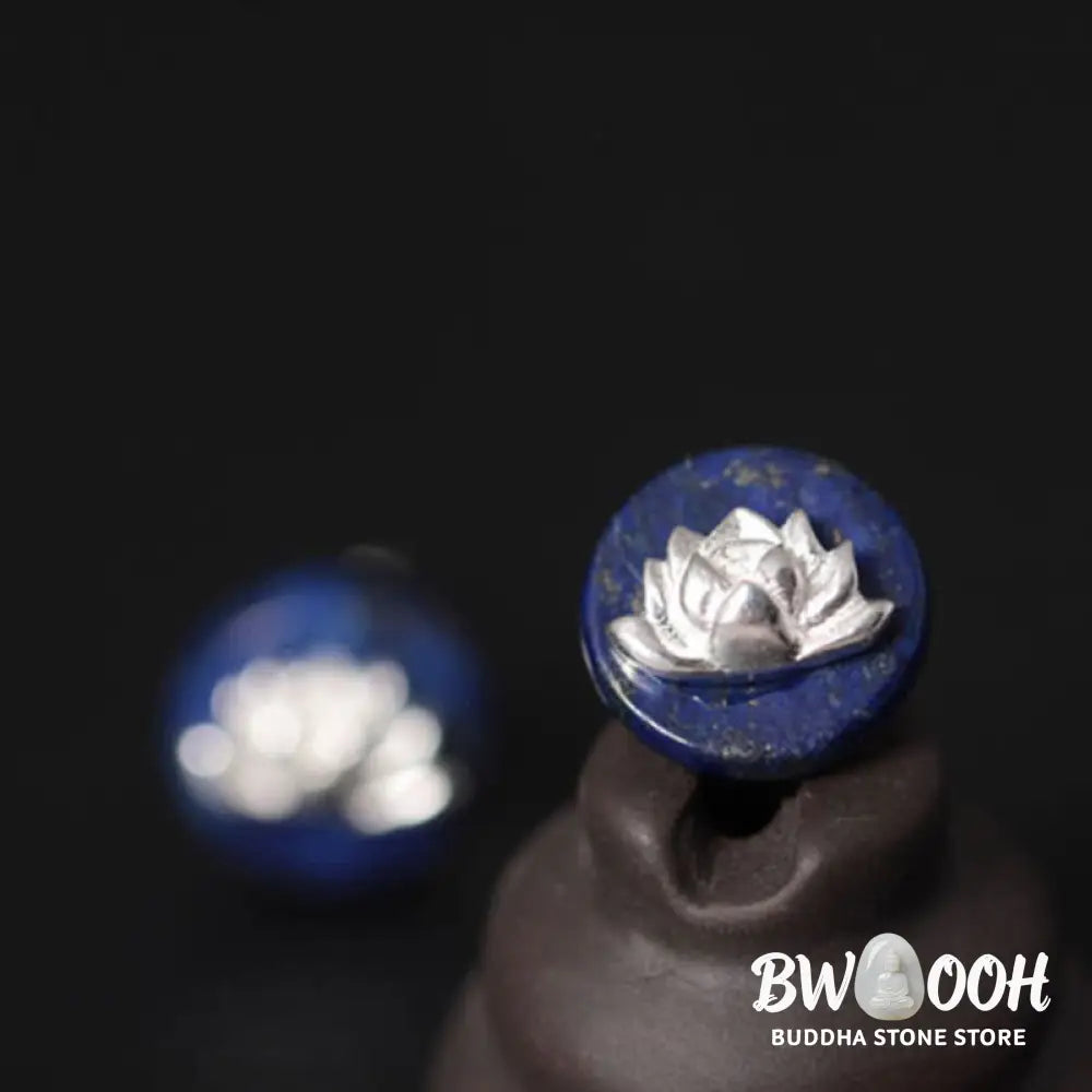 Buddha Stones Lazurite 925 Sterling Silver Lotus Pattern Enlightenment Earrings - Lazurite Lotus(925 Sterling Silver