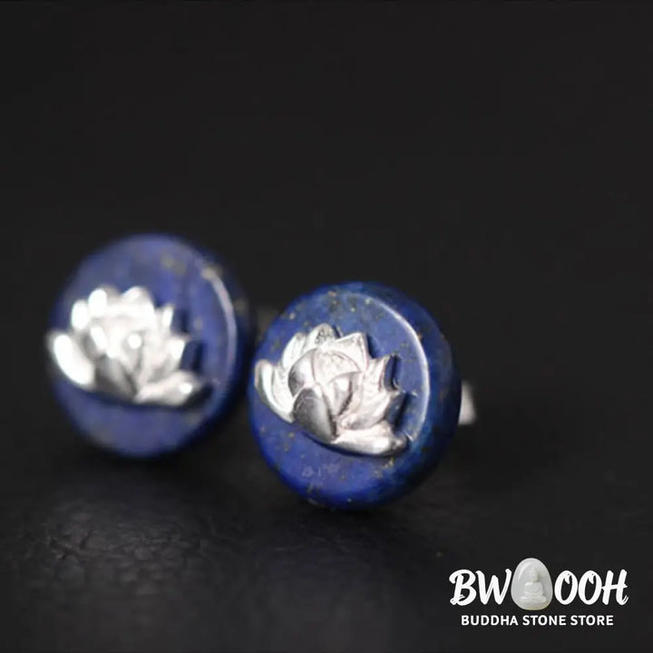Buddha Stones Lazurite 925 Sterling Silver Lotus Pattern Enlightenment Earrings - Lazurite Lotus(925 Sterling Silver
