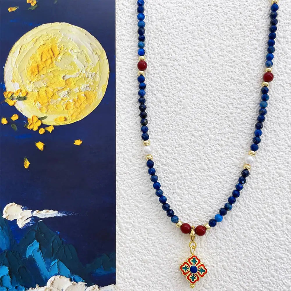Buddha Stones Lazurite Pearl Positive Necklace Pendant - BWOOOH - Lazurite(♥ Positive ♥ Self Care ♥) - Necklaces &
