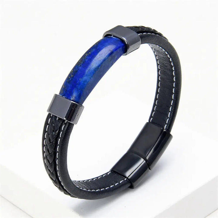 BWOOOH Lazurite Tiger Eye Rhodonite Hematite Black Onyx Stone Balance Leather Bracelet - BWOOOH - Lazurite