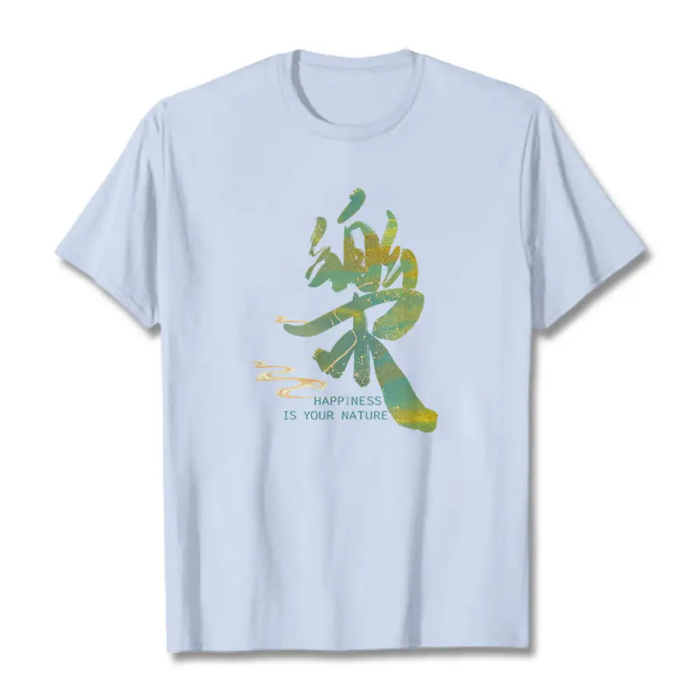 Buddha Stones Le Happiness Is Your Nature Tee T-shirt - Light Cyan / S - T-Shirts