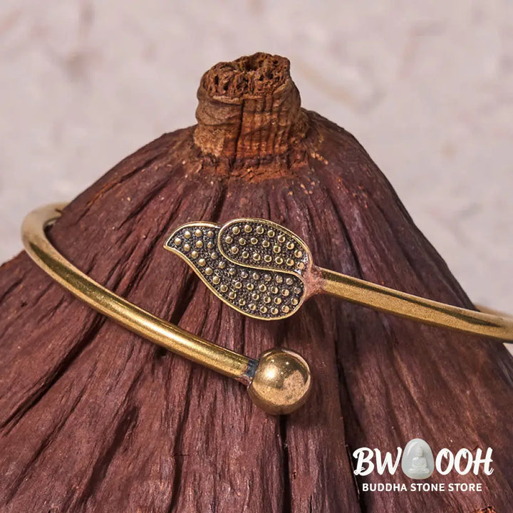 Buddha Stones Leaf Bead Copper Brass Luck Wealth cuff Bracelet Bangle - BWOOOH - Copper(Wrist Circumference: 14-17cm)