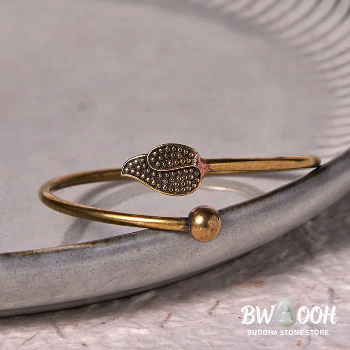 Buddha Stones Leaf Bead Copper Brass Luck Wealth cuff Bracelet Bangle - BWOOOH - Copper(Wrist Circumference: 14-17cm)
