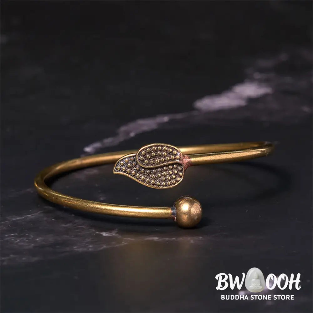 Buddha Stones Leaf Bead Copper Brass Luck Wealth cuff Bracelet Bangle - BWOOOH - Copper(Wrist Circumference: 14-17cm)