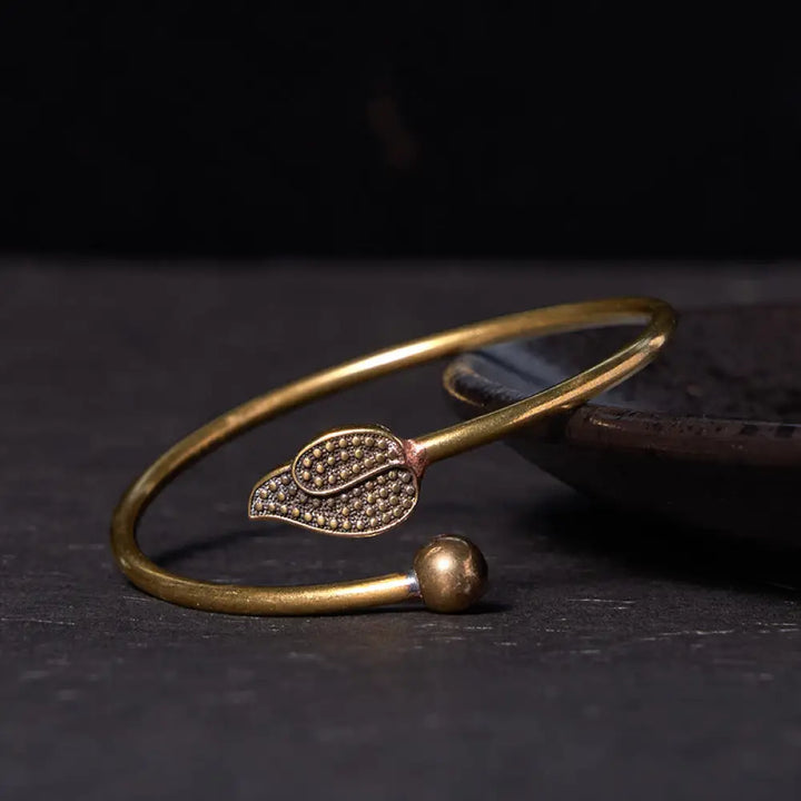 BWOOOH Leaf Bead Copper Brass Luck Wealth cuff Bracelet Bangle - BWOOOH - Copper(Wrist Circumference: 14-17cm)