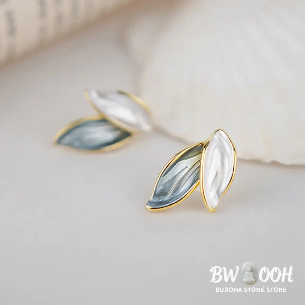 Buddha Stones Leaf Design Luck Stud Earrings - Earrings