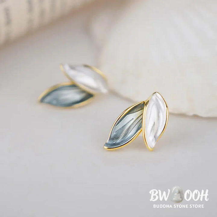 Buddha Stones Leaf Design Luck Stud Earrings - Earrings