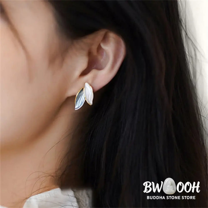Buddha Stones Leaf Design Luck Stud Earrings - Earrings