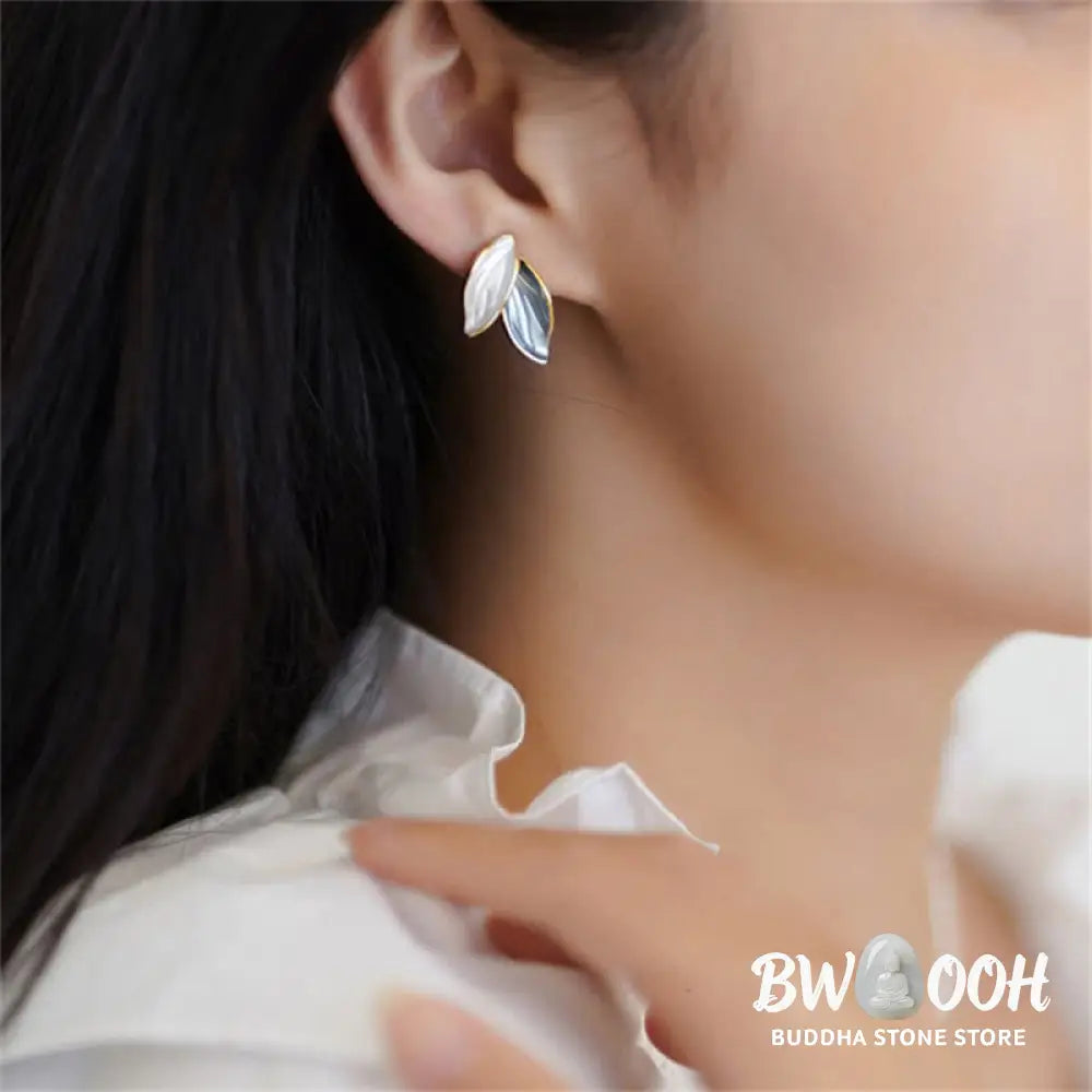 Buddha Stones Leaf Design Luck Stud Earrings - Earrings