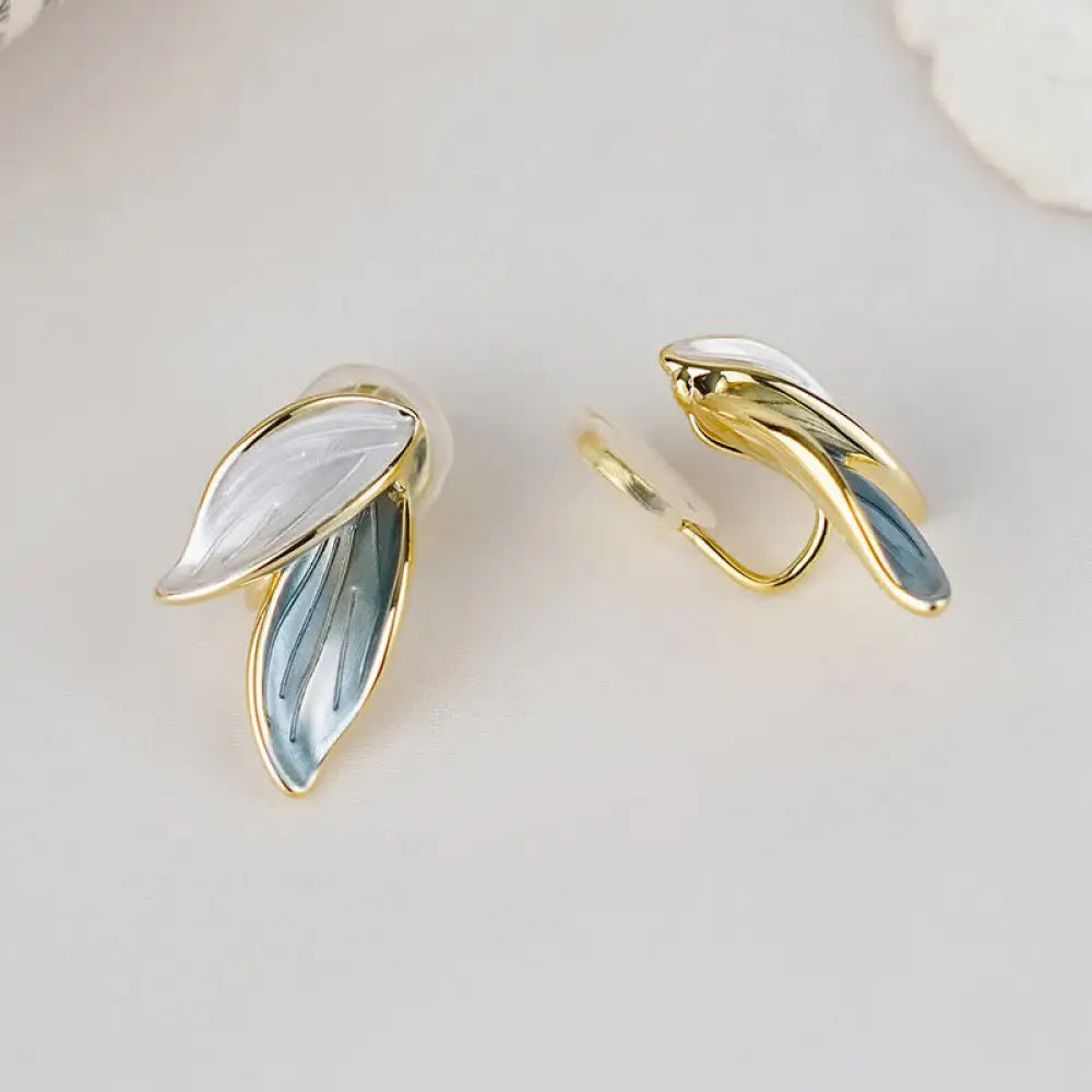 Buddha Stones Leaf Design Luck Stud Earrings - Ear Clip - Earrings
