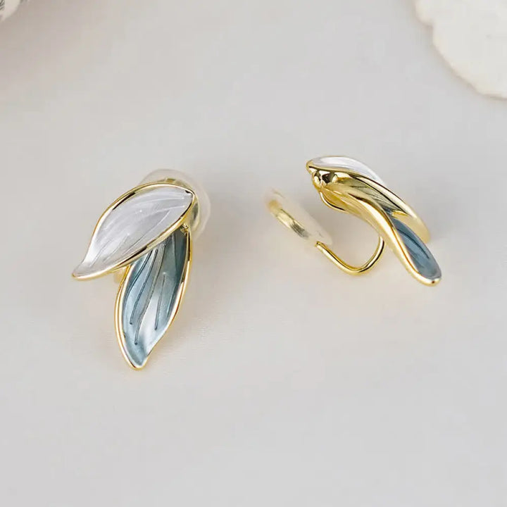 Buddha Stones Leaf Design Luck Stud Earrings - Ear Clip - Earrings