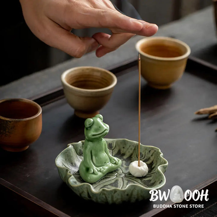 BWOOOH ceramic incense burner - Leaf Meditation Frog Pattern Healin