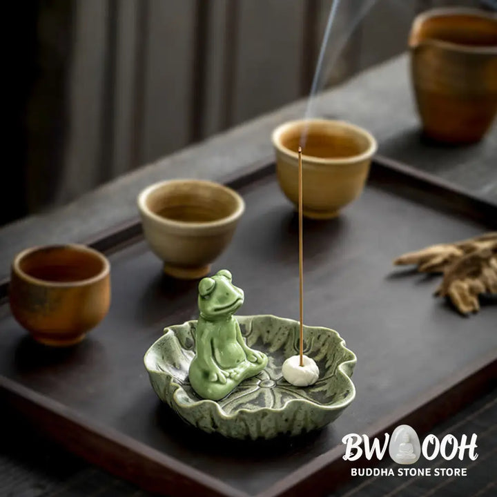 BWOOOH ceramic incense burner - Leaf Meditation Frog Pattern Healin