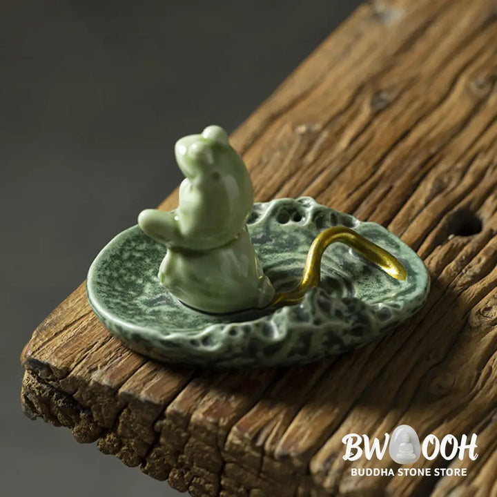 BWOOOH ceramic incense burner - Leaf Meditation Frog Pattern Healin