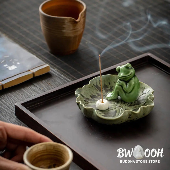 BWOOOH ceramic incense burner - Leaf Meditation Frog Pattern Healin