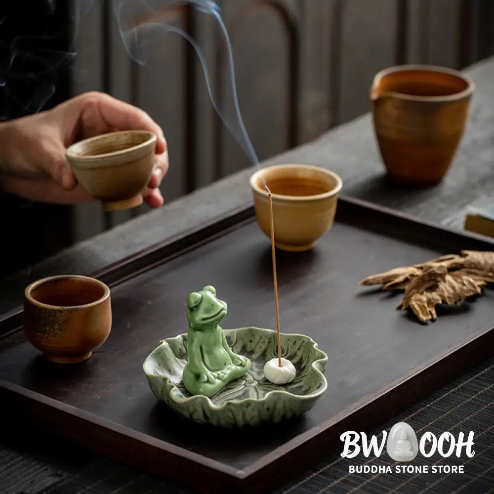 BWOOOH ceramic incense burner - Leaf Meditation Frog Pattern Healin