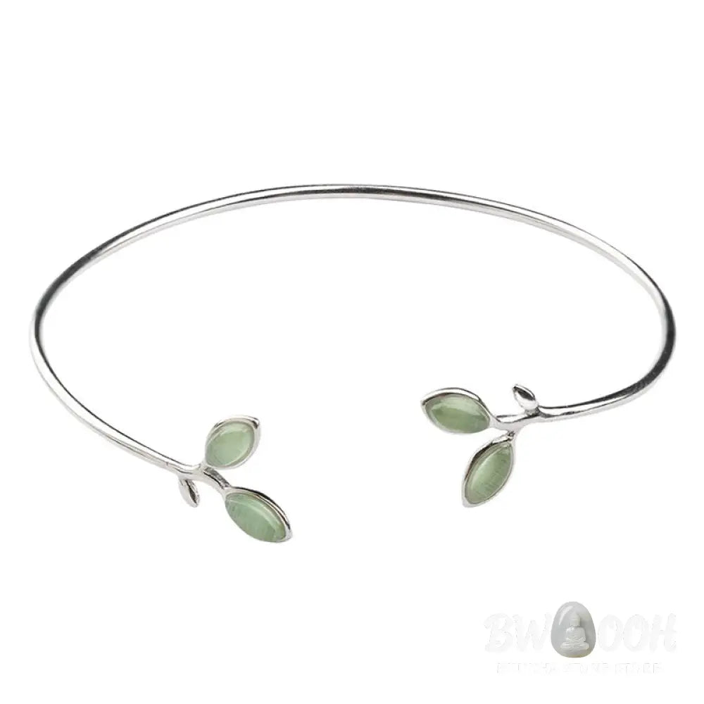 Buddha Stones Leaf Pattern Cat Eye Support Cuff Bracelet Bangle - BWOOOH - Leaf Bangle - Bracelet Bangle