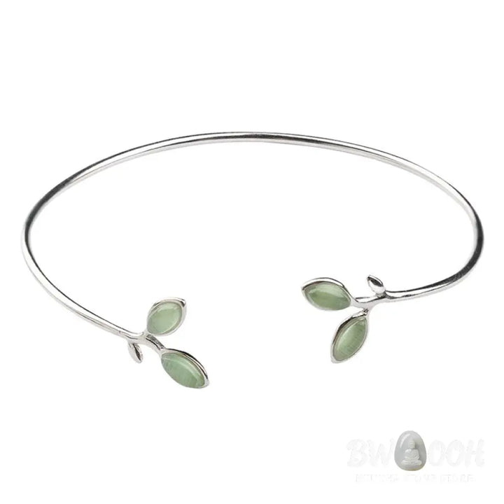 Buddha Stones Leaf Pattern Cat Eye Support Cuff Bracelet Bangle - BWOOOH - Leaf Bangle - Bracelet Bangle