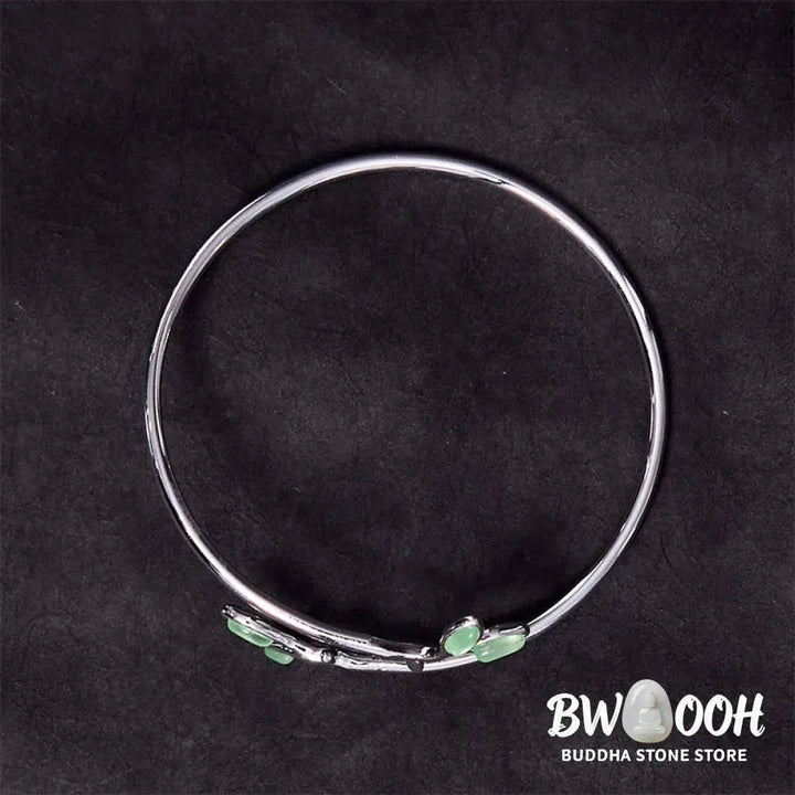 Buddha Stones Leaf Pattern Cat Eye Support Cuff Bracelet Bangle - BWOOOH - Leaf Bangle - Bracelet Bangle