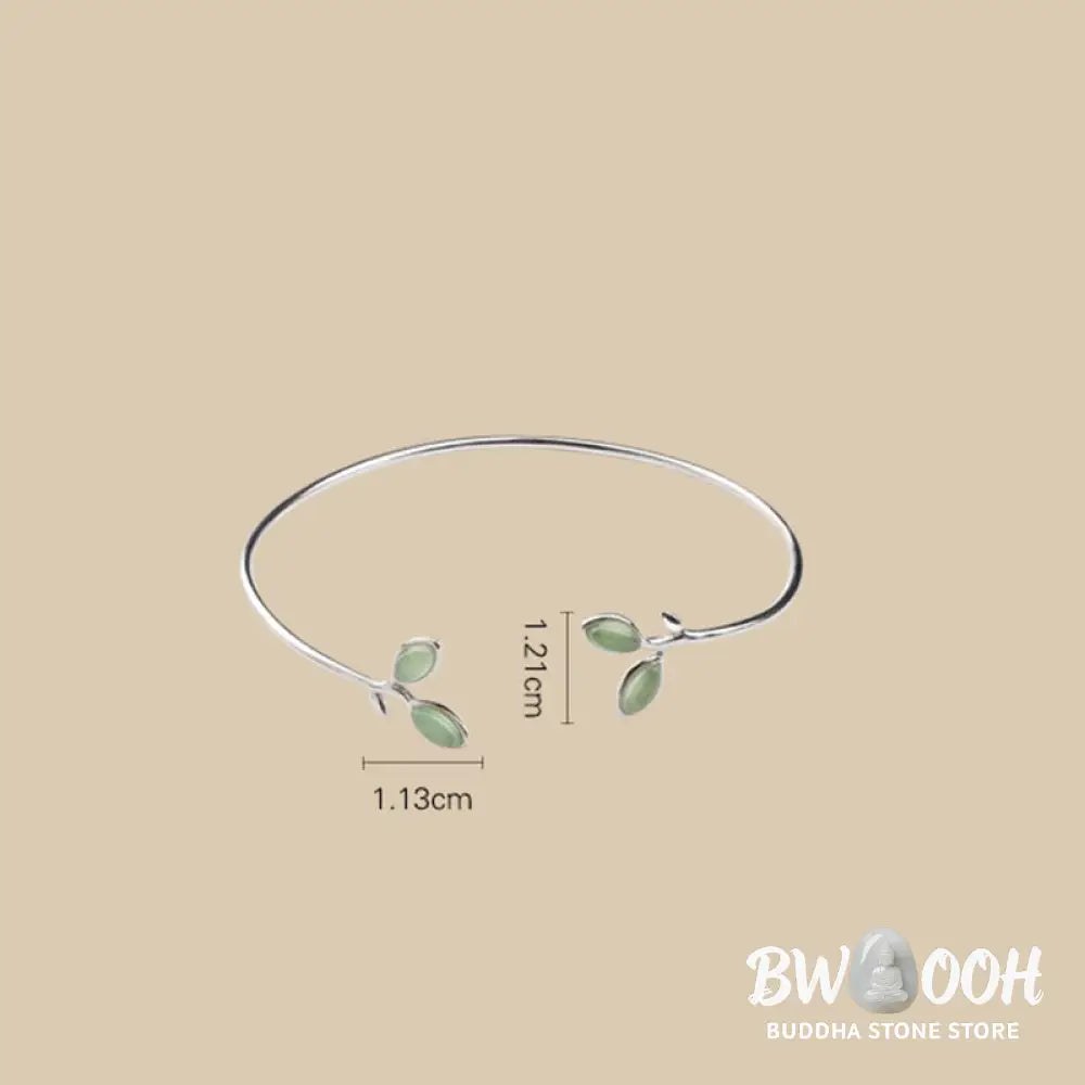 Buddha Stones Leaf Pattern Cat Eye Support Cuff Bracelet Bangle - BWOOOH - Leaf Bangle - Bracelet Bangle