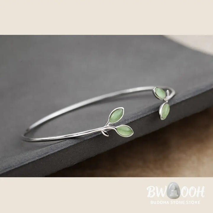 Buddha Stones Leaf Pattern Cat Eye Support Cuff Bracelet Bangle - BWOOOH - Leaf Bangle - Bracelet Bangle
