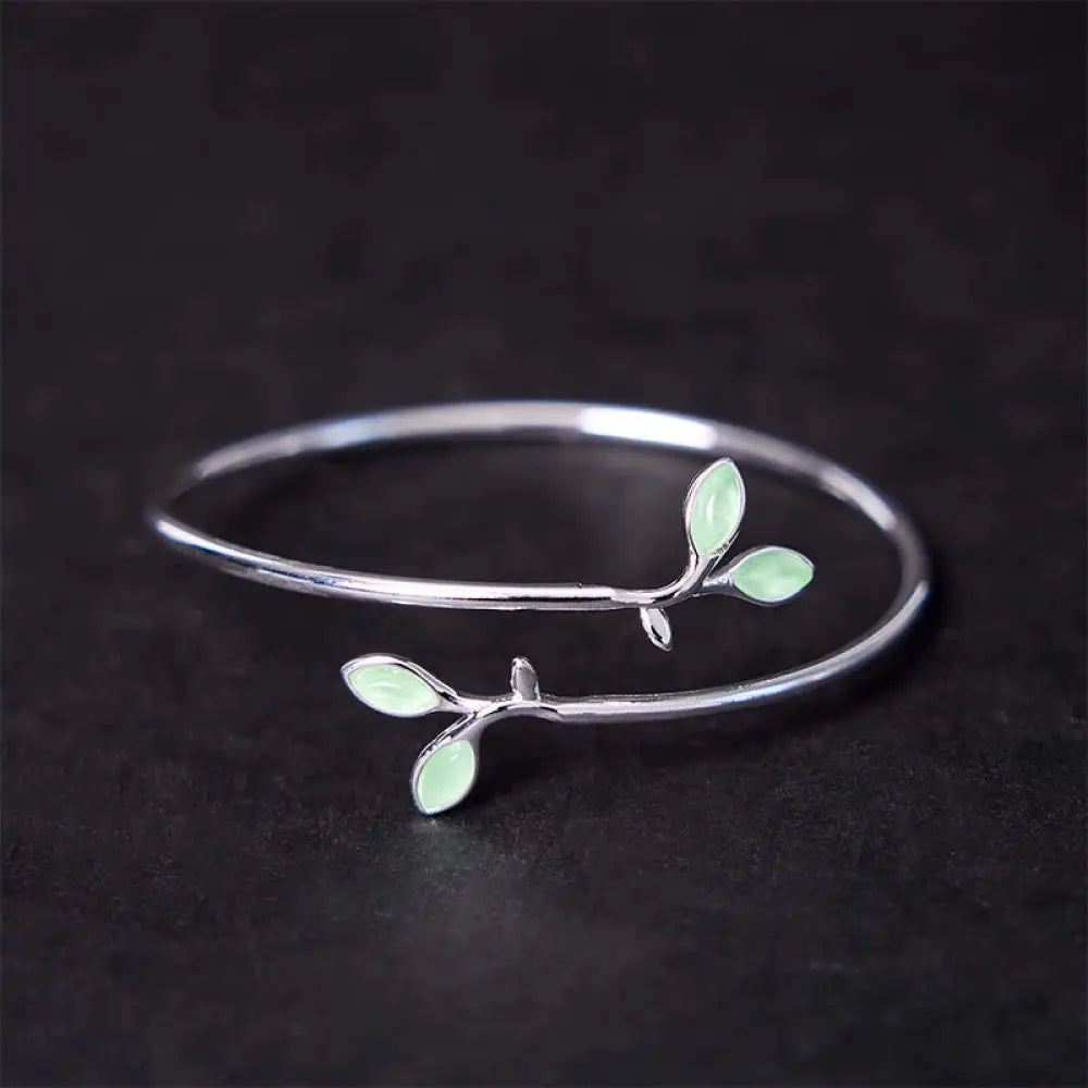 BWOOOH Leaf Pattern Cat Eye Support Cuff Bracelet Bangle - BWOOOH - Leaf Bangle - Bracelet Bangle